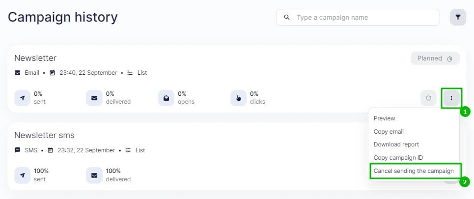 How to cancel the scheduled campaign. 