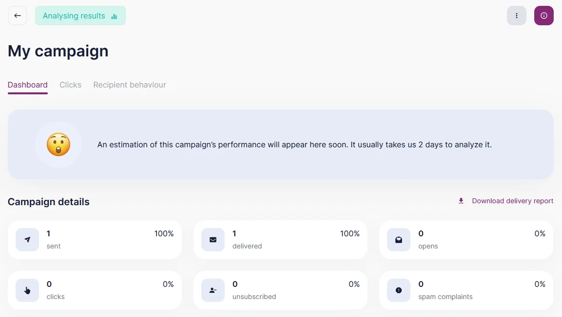 o see the comparison results, please wait till your campaign is completed.
