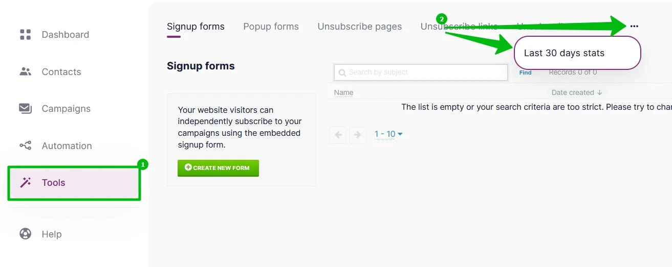 You can find the analytics page in the Tools — Last 30 Days Stats section.