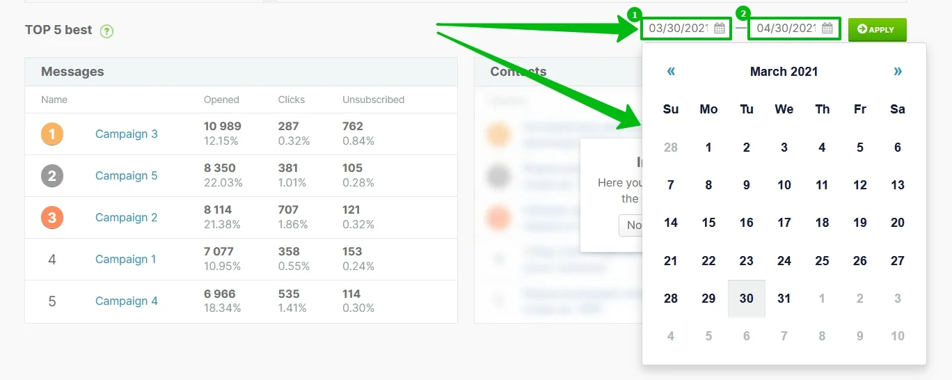 Choose the period for analysis in the Top-5 Best section and click on the Apply button.