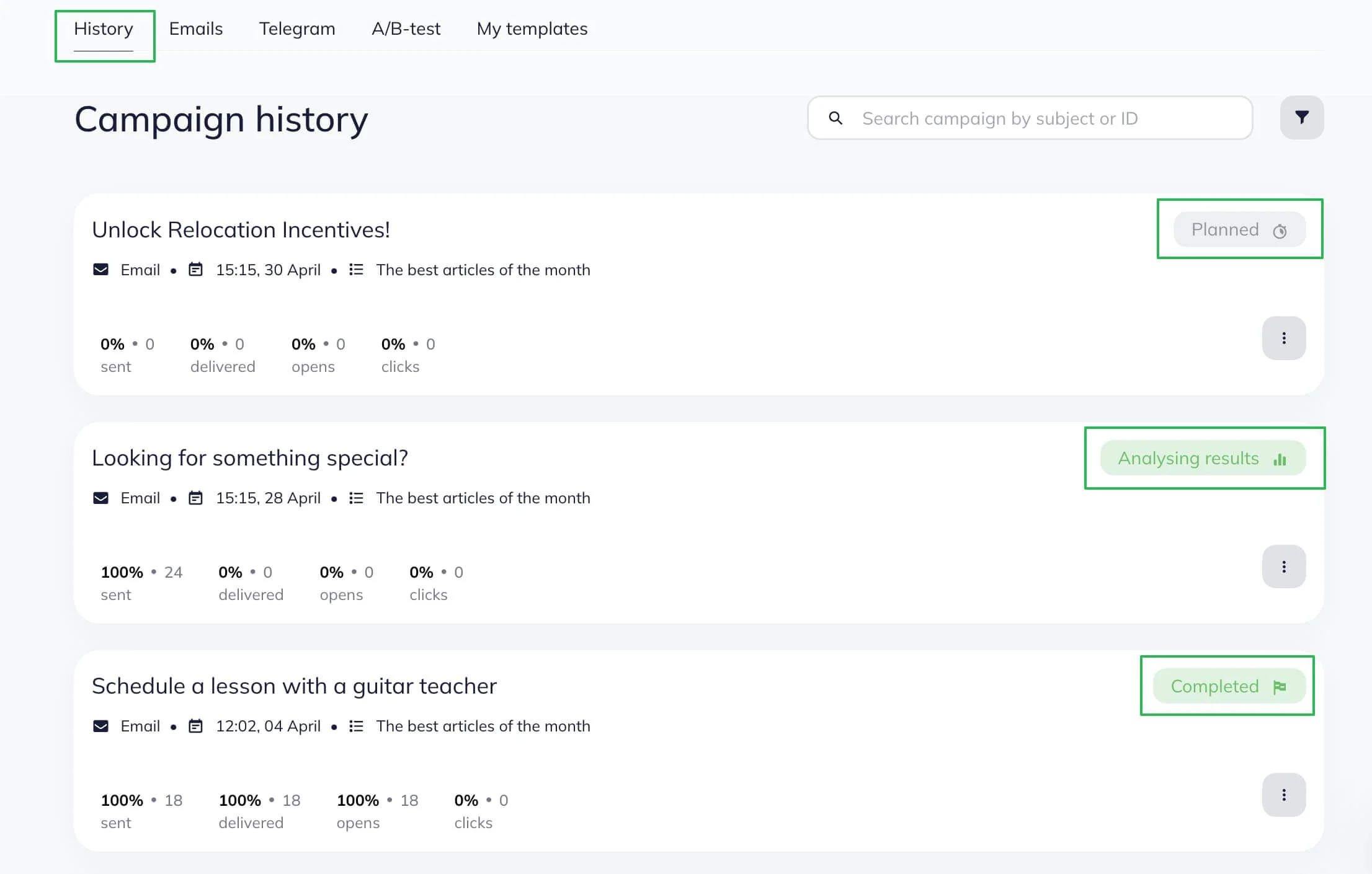 The history page