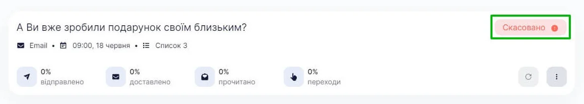 Приклад розсилки зі статусом «Скасовано»