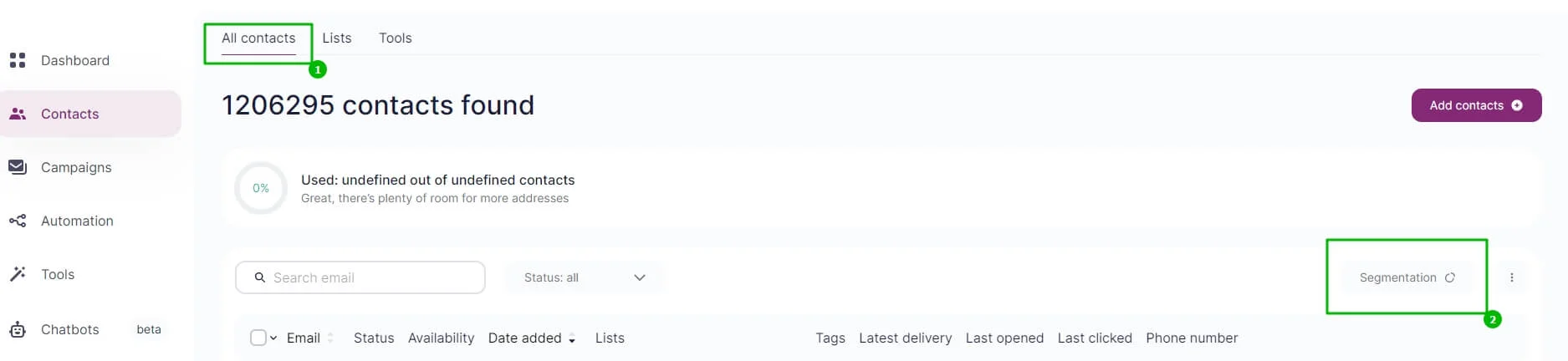Segmentation in the Contact Lists.