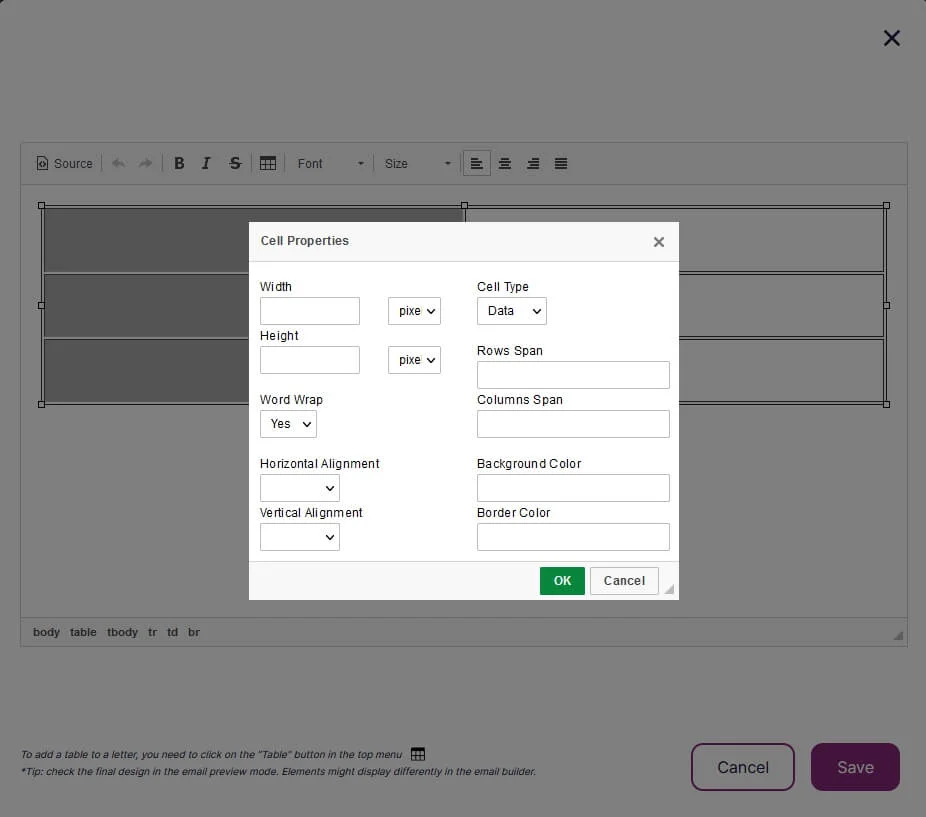 Configure selected cells.