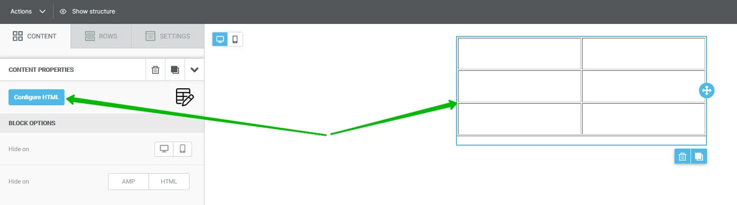 Click on the Configure HTML button.