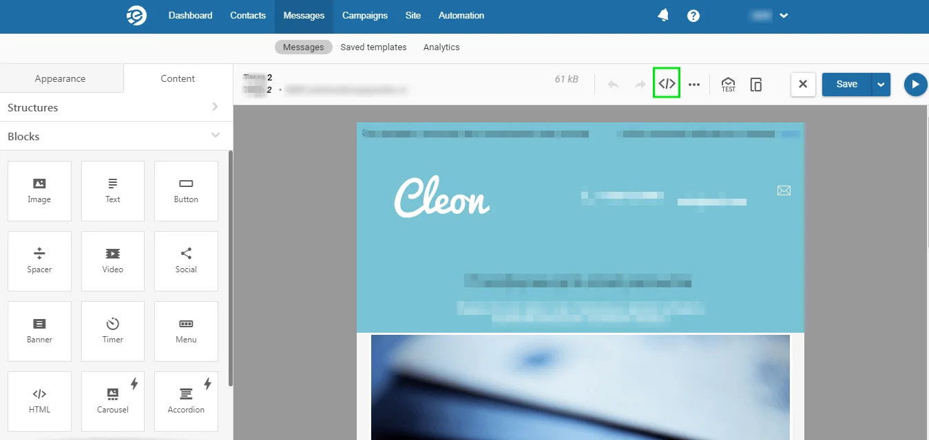 Email template editor in eSputnik