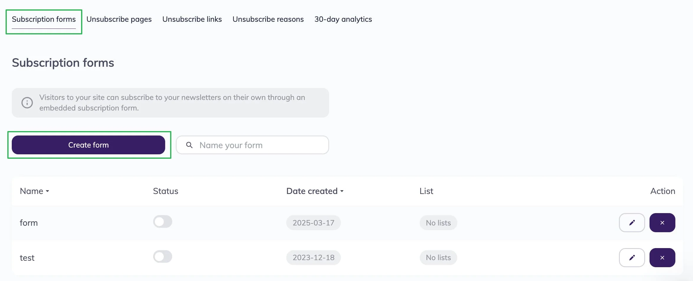 Creating a subscription form