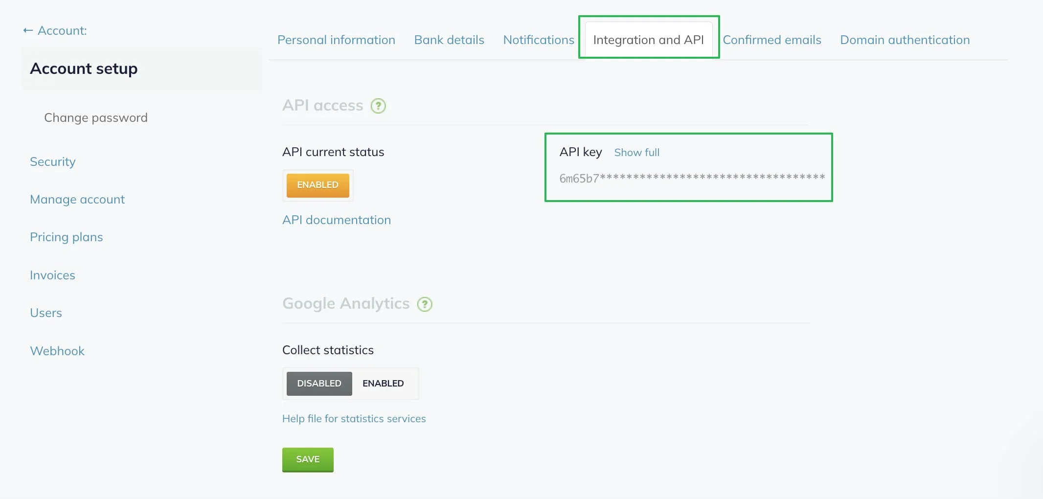 Where to find the API key in Selzy.