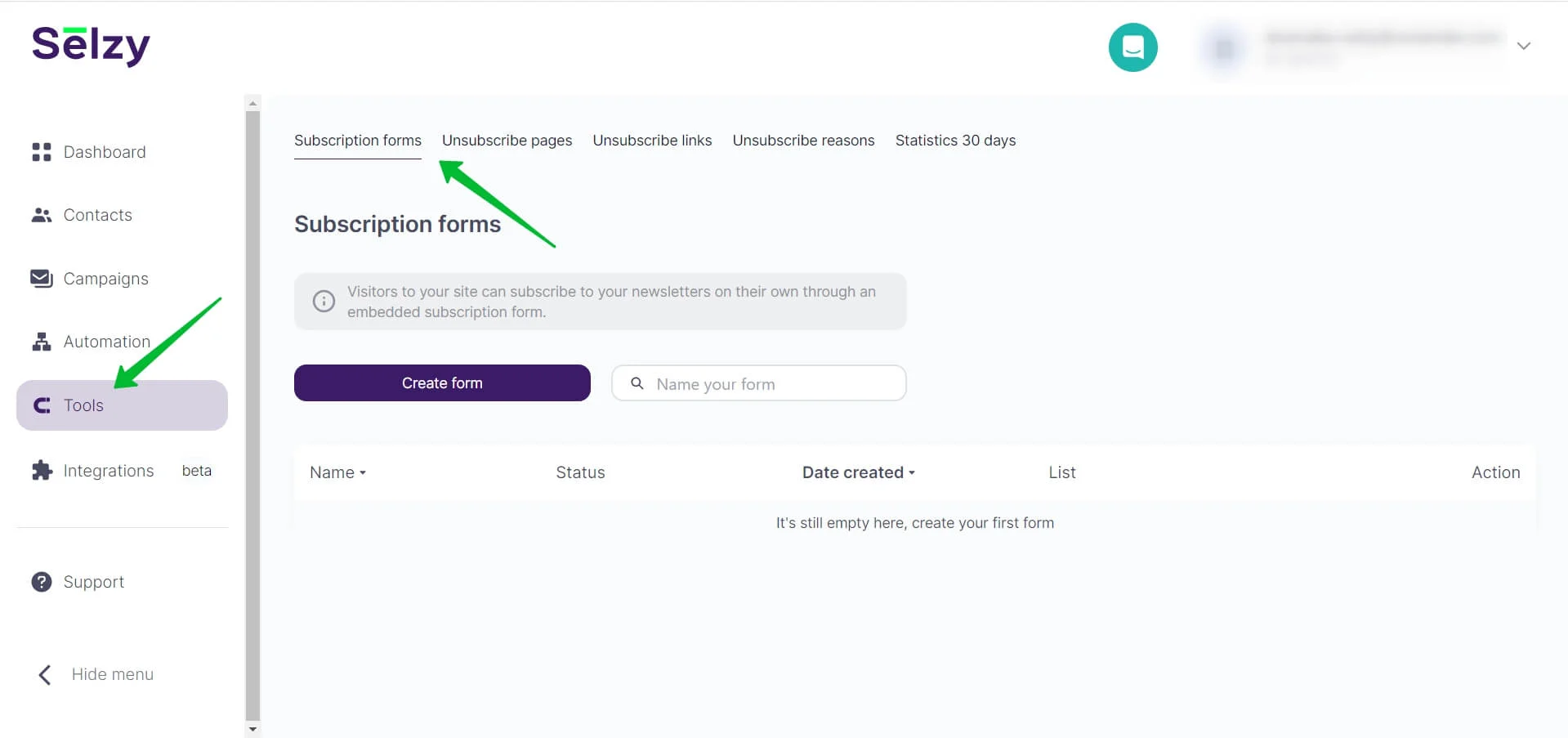 Subscription forms subsection