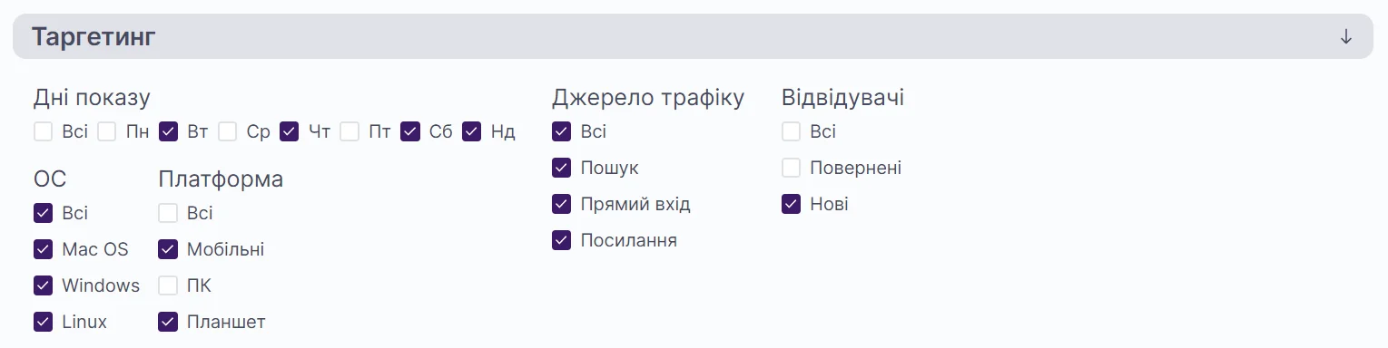 Розділ Таргетинг
