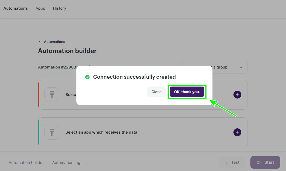 The successful connection notification
