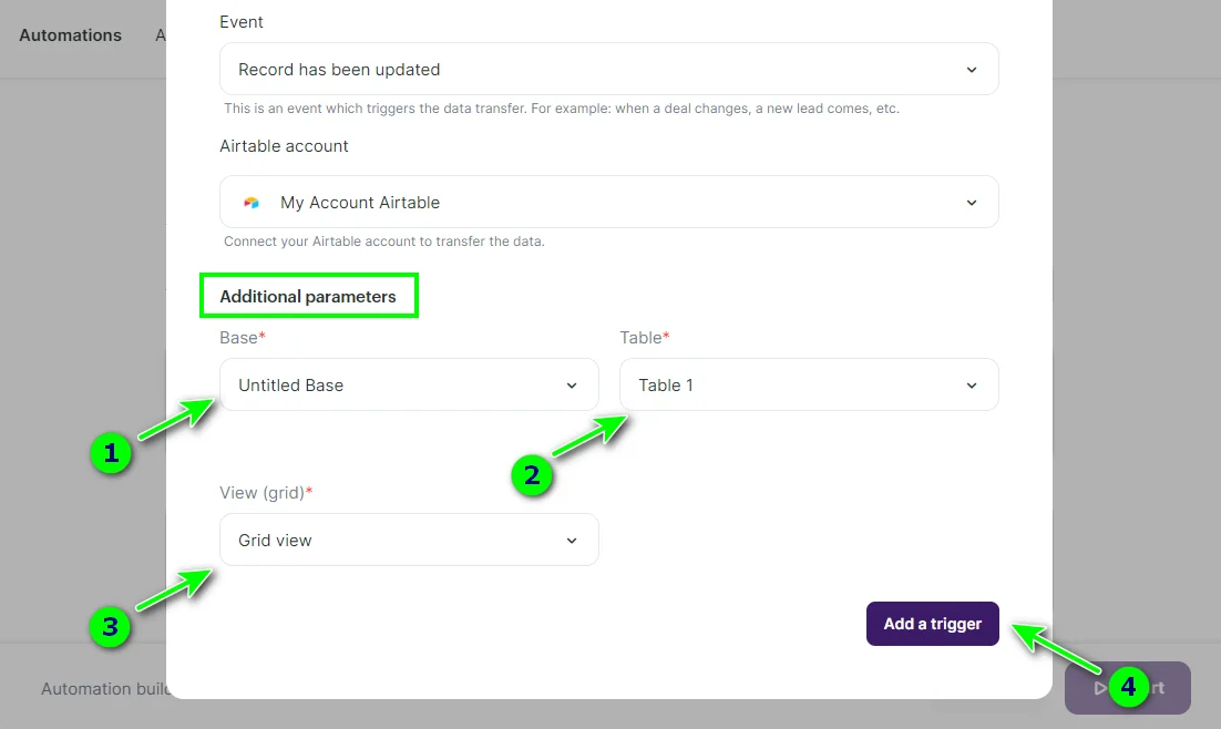 Setting up additional parameters