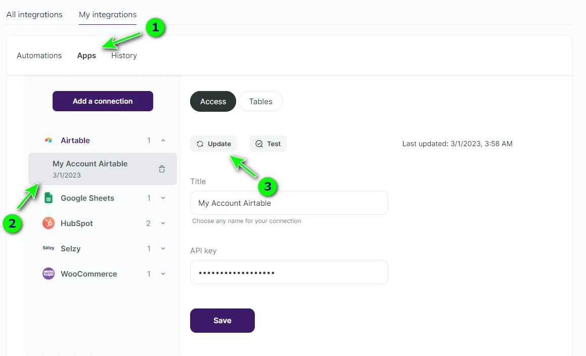 Updating the connection to Airtable