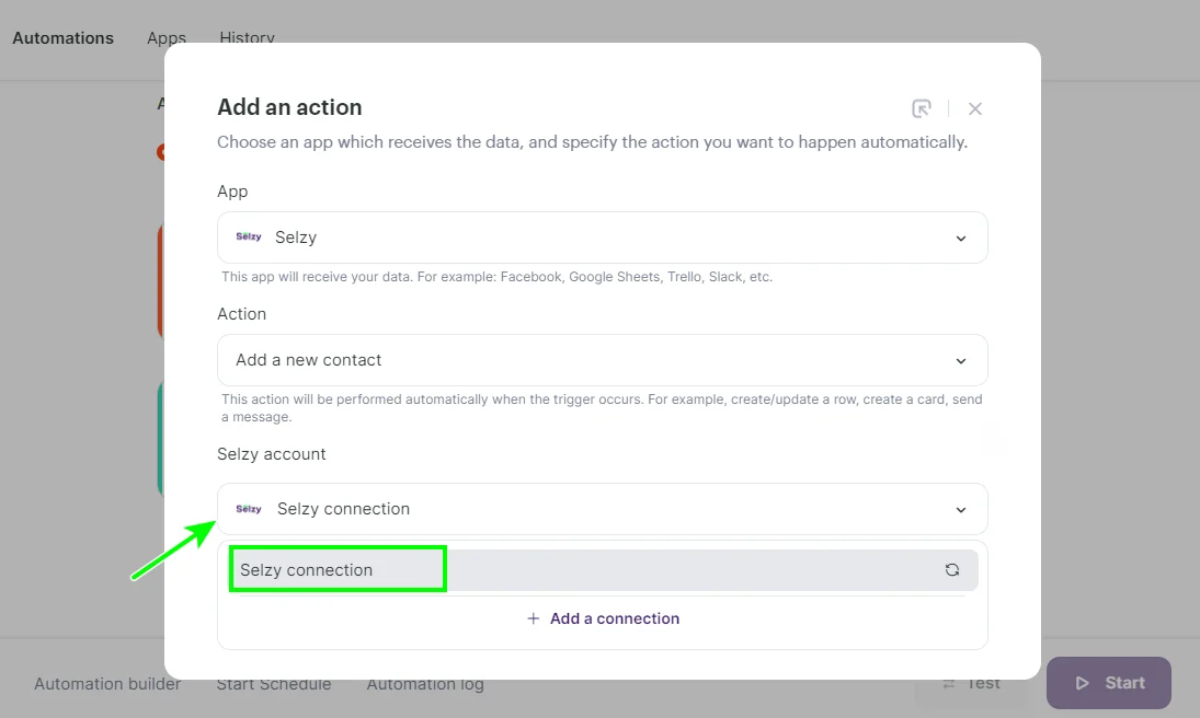 Selecting the Selzy connection