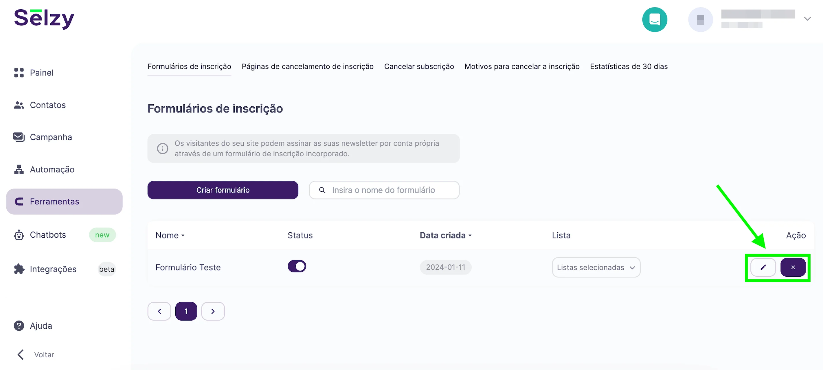 Destacando os botões para editar e deletar os formulários
