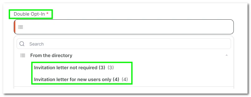 Selecting the Double Opt-In option