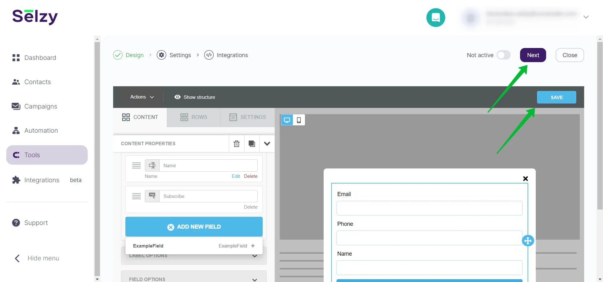 Saving the form design