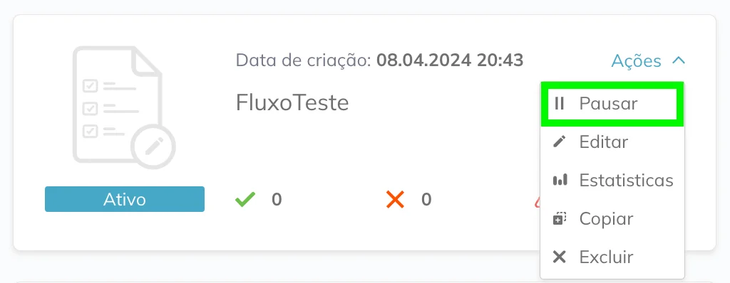 Pausando uma automação na lista de automações