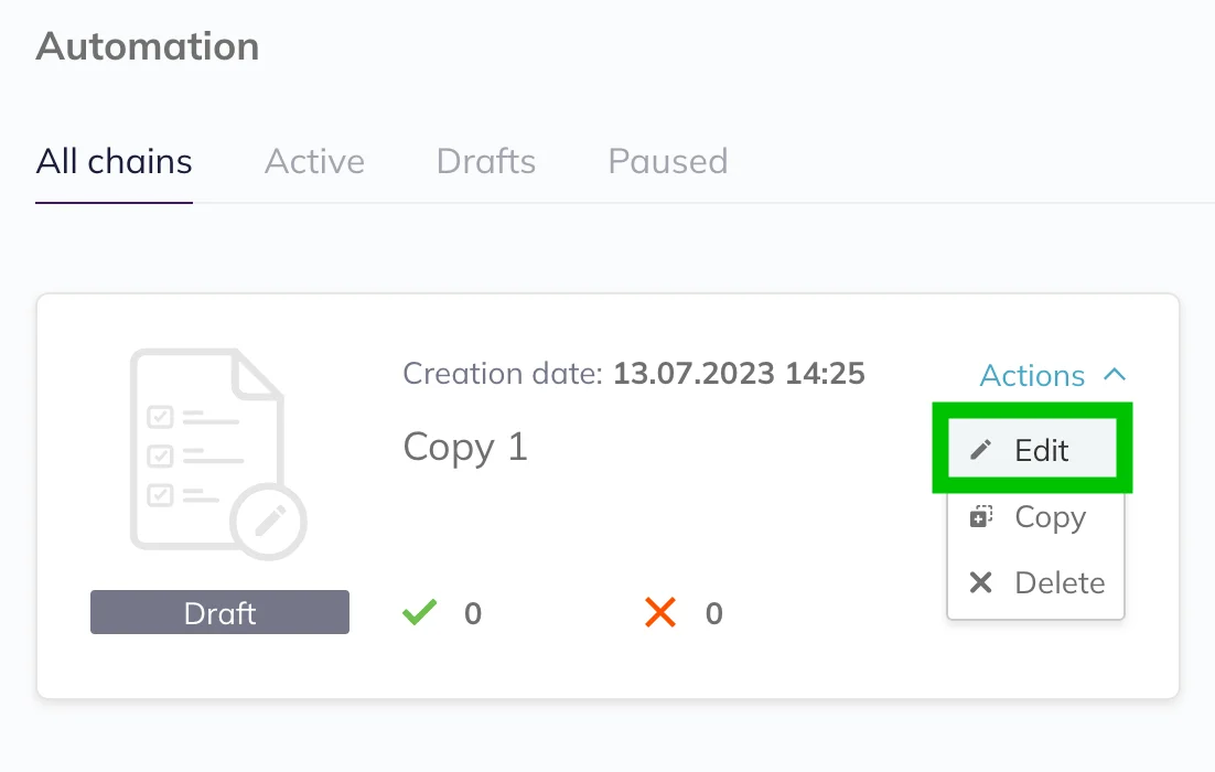 Click Edit to edit the automation