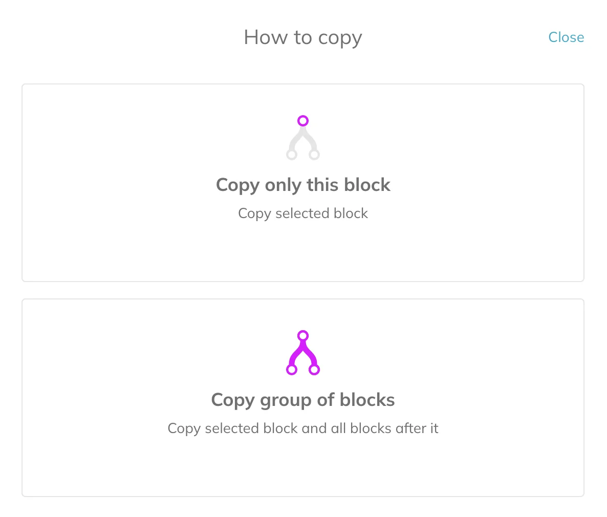 Copy block options: Copy only this block and Copy group of blocks