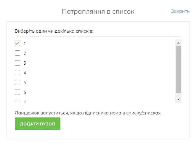 Вам потрібно вказати потрібні списки перед додаванням вузла
