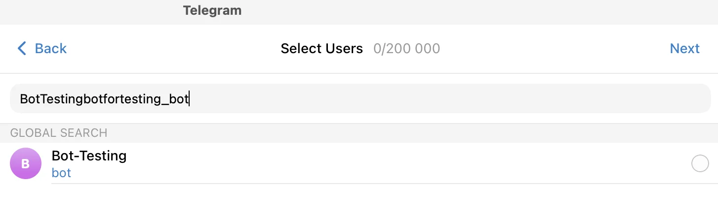 Searching for a chatbot and adding it to the group in Telegram