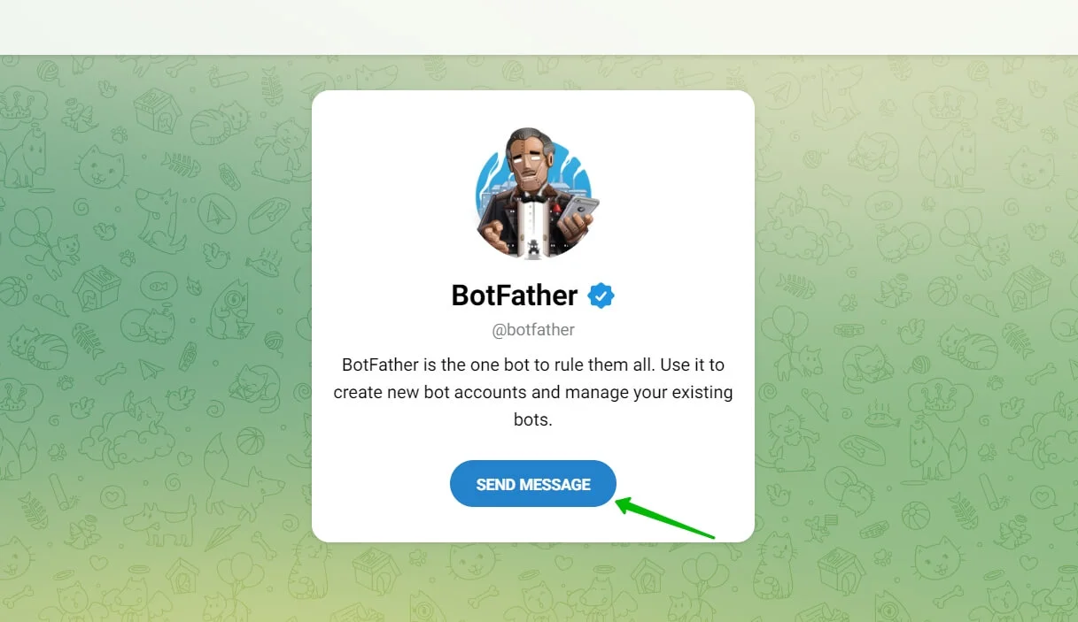 Натисніть «Надіслати повідомлення», щоб відкрити BotFather в Telegram на робочому столі.
