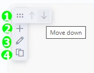 A left-side action bar in Selzy's AI builder with Reorder, Add, Edit, and Clone buttons.