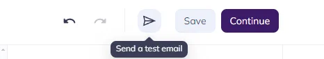 A screenshot of the Topbar menu bar in Selzy’s builder with the “Send a test email” button.