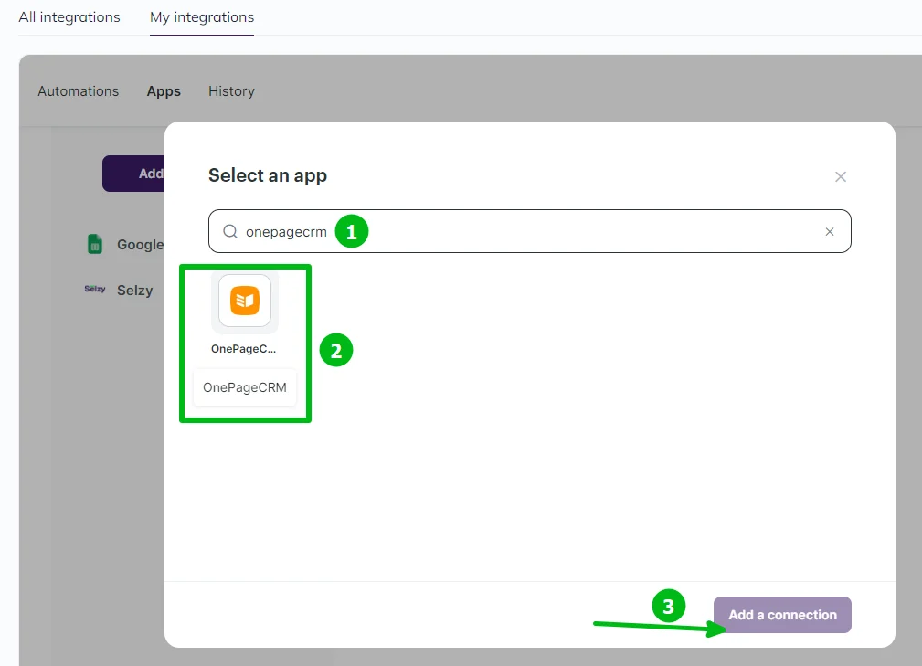 How to connect OnePageCRM with Selzy
