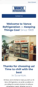 Vance Refrigeration email template for mobile