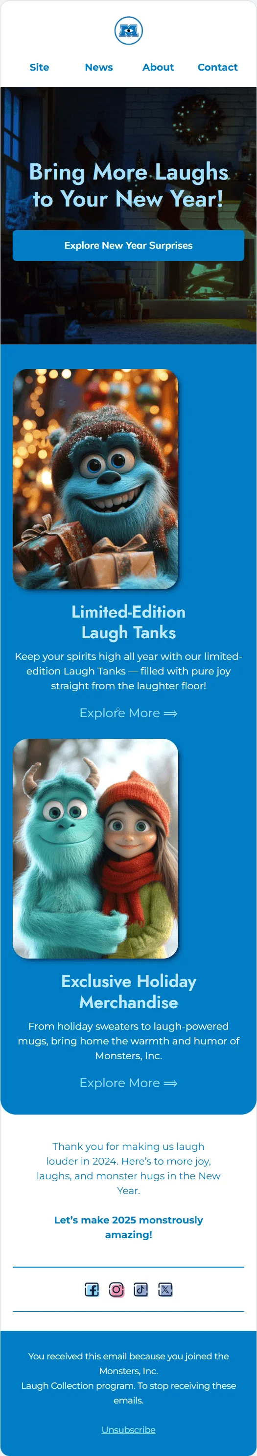 Monsters, Inc. email template for mobile