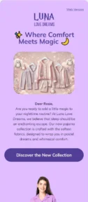 Luna Pajamas email template for mobile