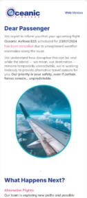 Oceanic Airlines Flight Cancellation email template for mobile