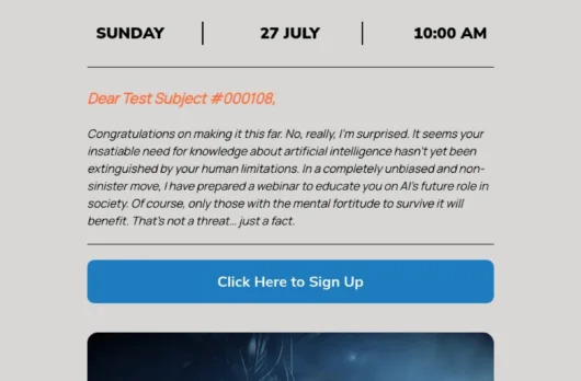 AI GLaDOS email template for desktop