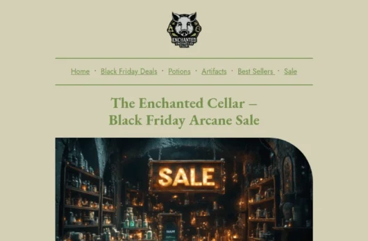 Black Friday Arcane Sale email template for desktop