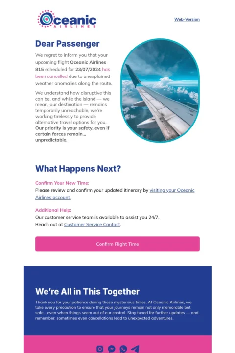 Oceanic Airlines Flight Cancellation travel email template