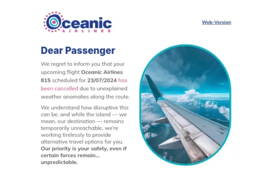 Oceanic Airlines Flight Cancellation email template for desktop