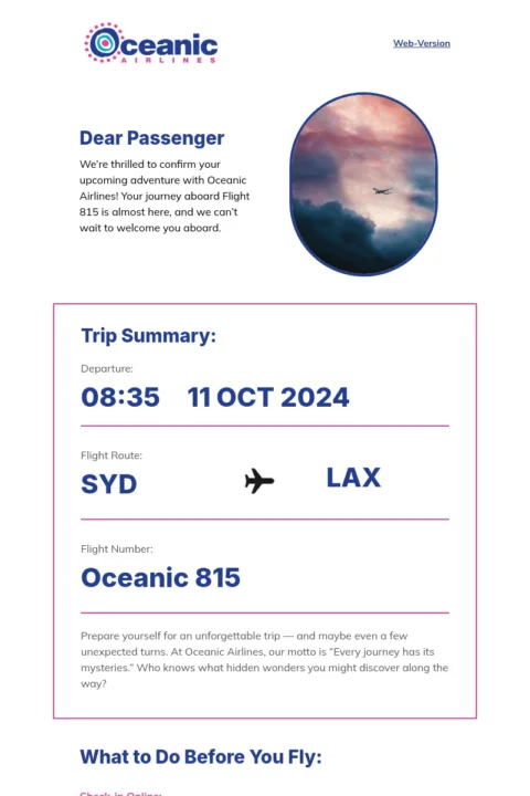 Flight confirmation email template