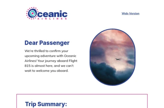 Oceanic Airlines Booking Confirmation email template for desktop