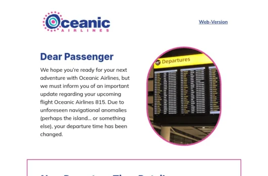 Flight Time Has Changed email template for desktop