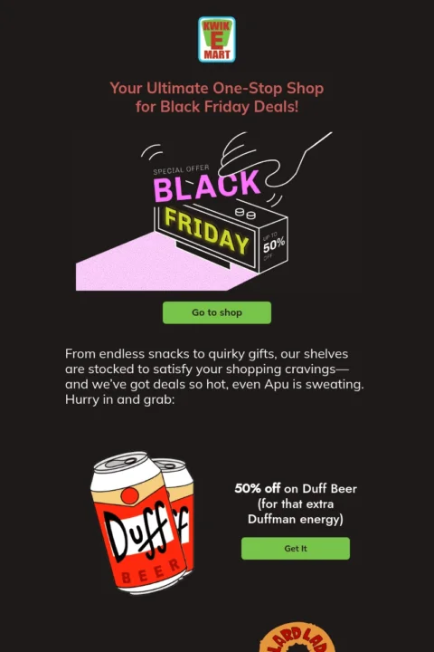 Kwik E-Mart Black Friday email template