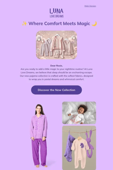 Luna Pajamas pink email template