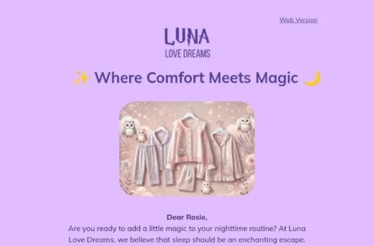 Luna Pajamas email template for desktop