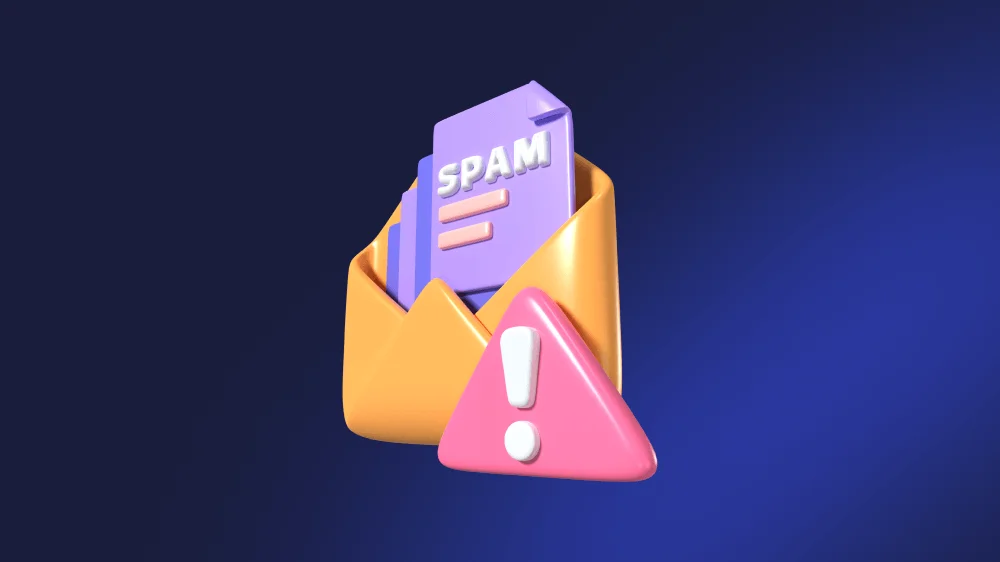 Uma ilustração de um e-mail marcado como spam por um filtro, destacando preocupações sobre sua legitimidade e conteúdo.