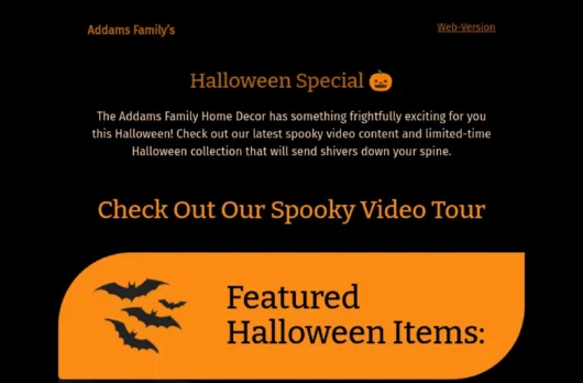 Addams Family’s Home Decor email template for desktop