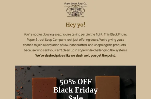 Paper Street Soap Company email template for desktop