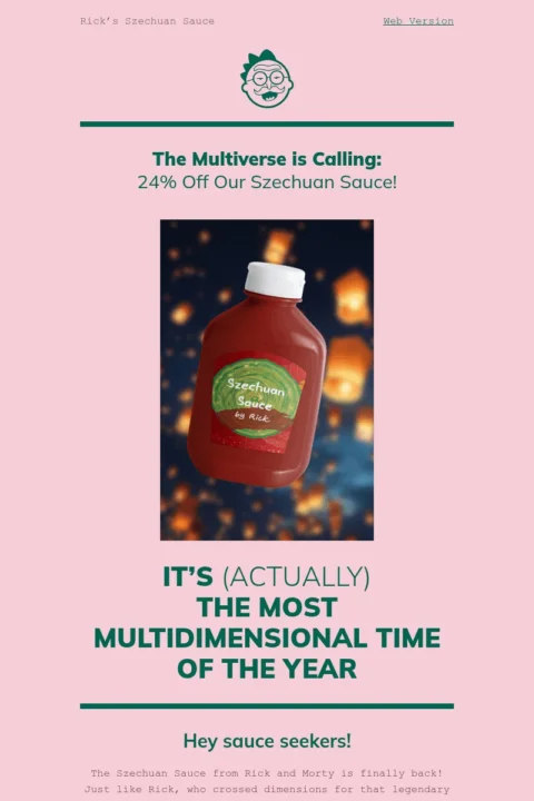 "Rick's Szechuan Sauce" pink email template
