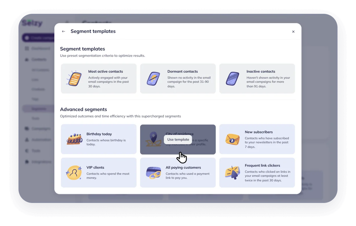 Selzy's email segmentation templates