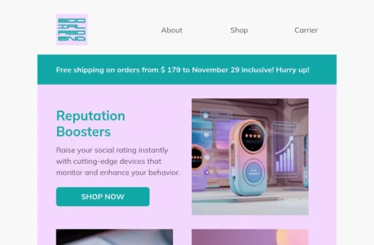 Social Booster email template for desktop